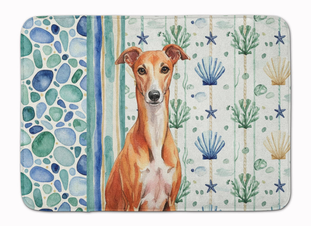 Red Whippet Coastal Sea Glass Memory Foam Kitchen Mat Machine Washable Anti-Fatigue Cushion Comfort Bath or Kitchen Rug