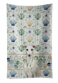 White Whippet Coastal Sea Glass Kitchen Towel Velour Plush Front and Cotton Loop Back Machine Washable