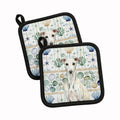 White Whippet Coastal Sea Glass Pot Holder Set of 2 Heat Resistant Quilted Hot Pads 7.5 x 7.5 Inch, Insulated Kitchen Trivets for Cooking & Baking