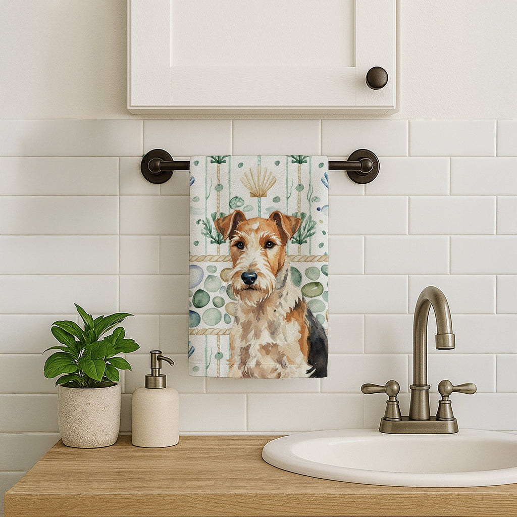 Wire Fox Terrier Coastal Sea Glass Kitchen Towel Velour Plush Front and Cotton Loop Back Machine Washable