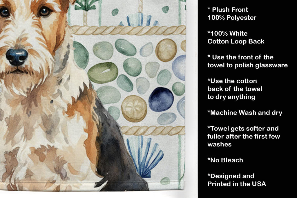 Wire Fox Terrier Coastal Sea Glass Kitchen Towel Velour Plush Front and Cotton Loop Back Machine Washable