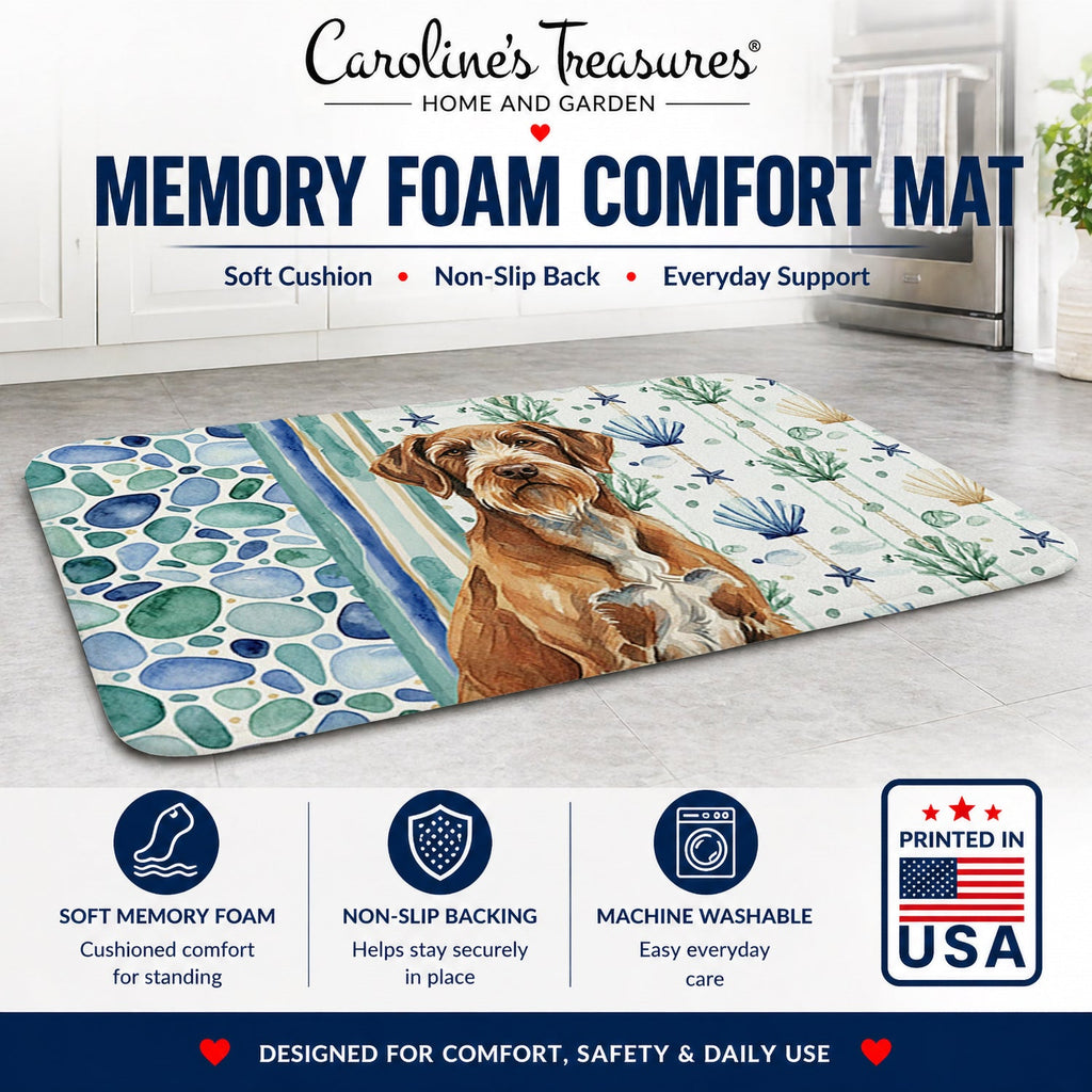 Wirehaired Pointing Griffon Coastal Sea Glass Memory Foam Kitchen Mat Machine Washable Anti-Fatigue Cushion Comfort Bath or Kitchen Rug