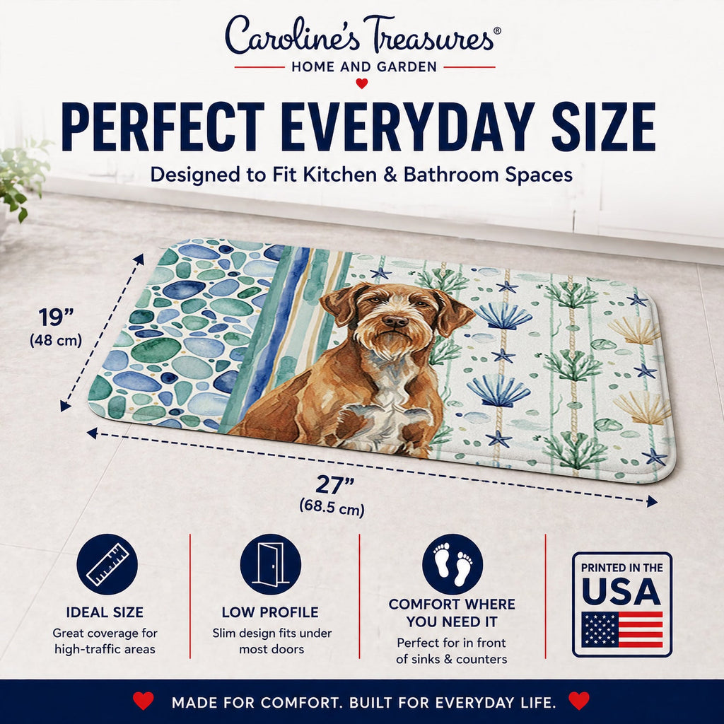 Wirehaired Pointing Griffon Coastal Sea Glass Memory Foam Kitchen Mat Machine Washable Anti-Fatigue Cushion Comfort Bath or Kitchen Rug