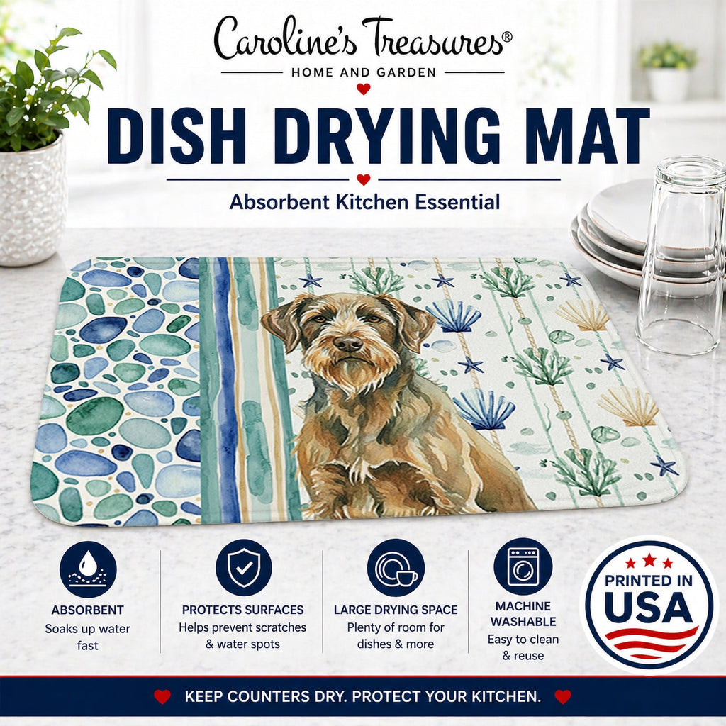 Chestnut Wirehaired Pointing Griffon Coastal Sea Glass Dish Drying Mat Absorbent Dish Drying Mat Pad for Kitchen Counter Dish Drainer Mat for Countertop, 14 x 21", Multicolor