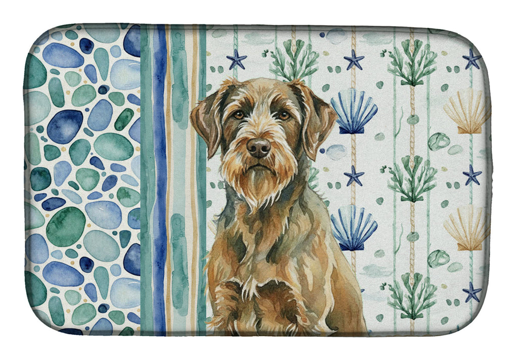 Chestnut Wirehaired Pointing Griffon Coastal Sea Glass Dish Drying Mat Absorbent Dish Drying Mat Pad for Kitchen Counter Dish Drainer Mat for Countertop, 14 x 21", Multicolor