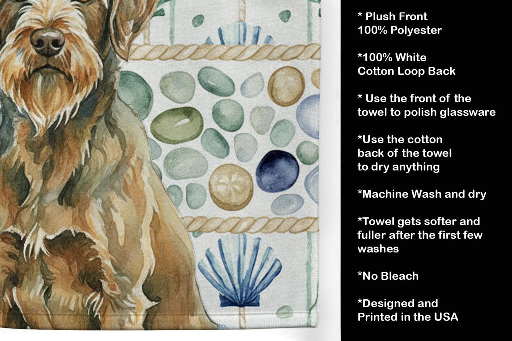 Chestnut Wirehaired Pointing Griffon Coastal Sea Glass Kitchen Towel Velour Plush Front and Cotton Loop Back Machine Washable