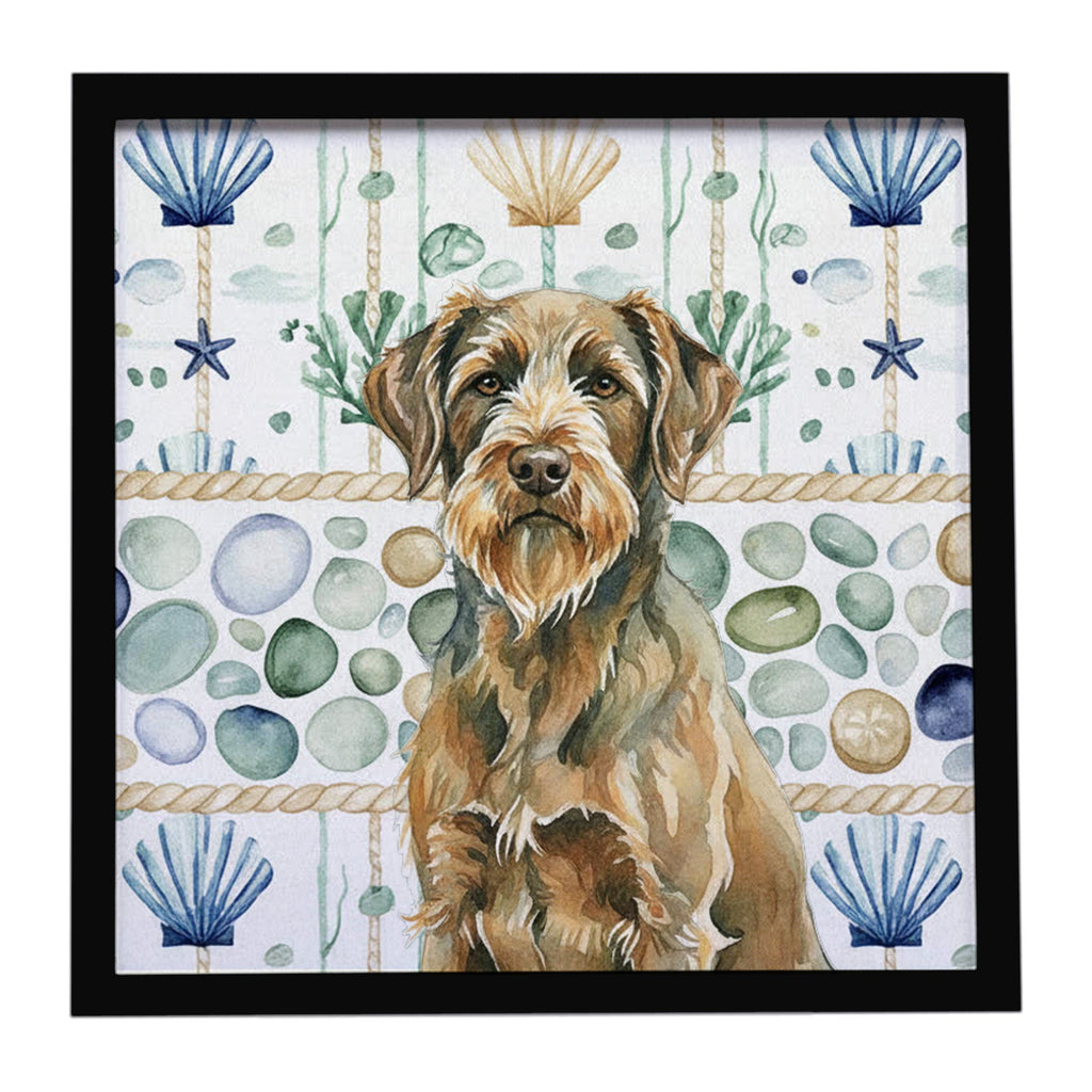 Chestnut Wirehaired Pointing Griffon Coastal Sea Glass Framed Metal Print Bathroom, Kitchen, Office, Home Decor Wall Art Ready to Hang, Square, 8X8