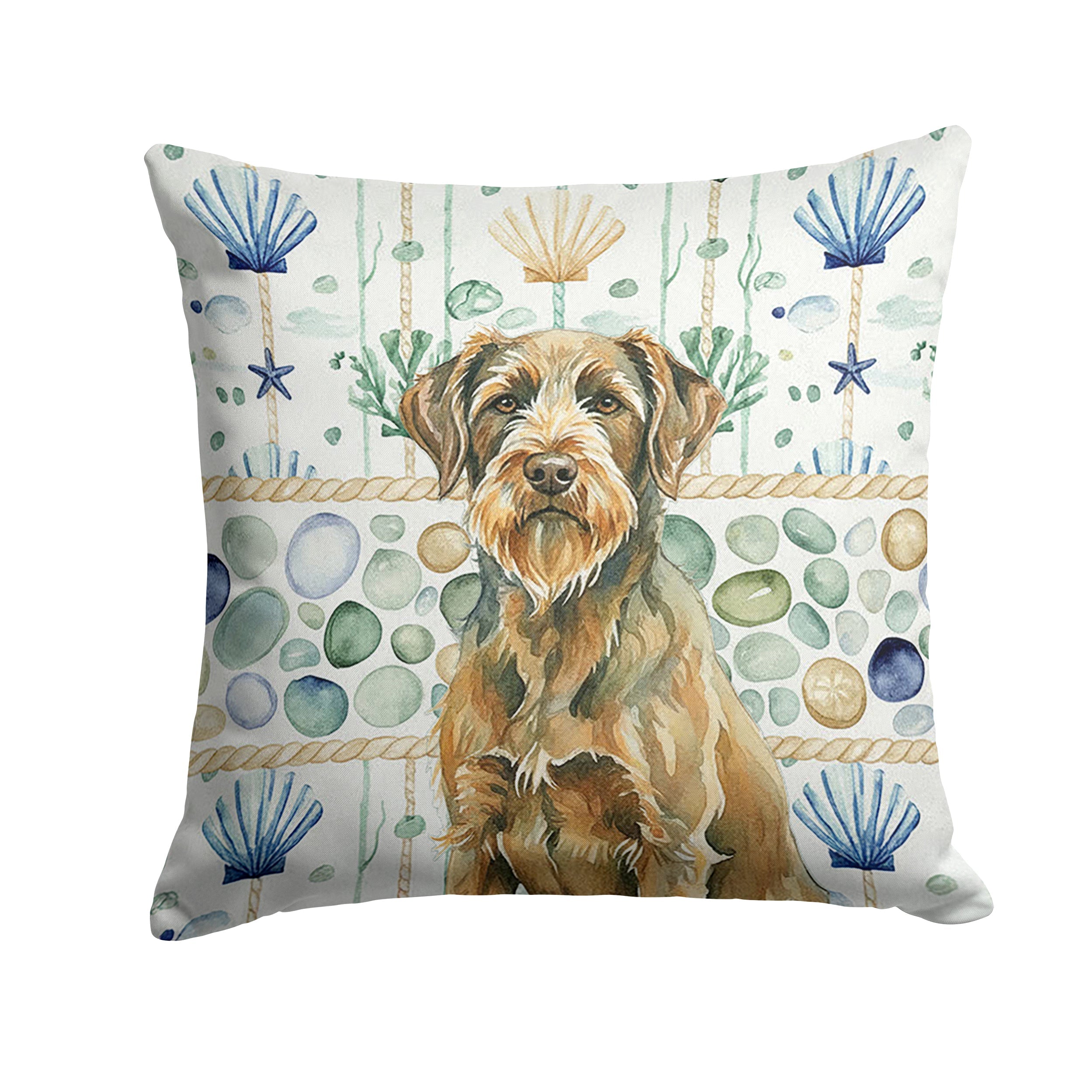 Chestnut Wirehaired Pointing Griffon Coastal Sea Glass Decorative Throw Pillow 18x18 Indoor Outdoor Accent Cushion, Fabric Cover with Insert for Sofa, Bed, Porch & Living Room
