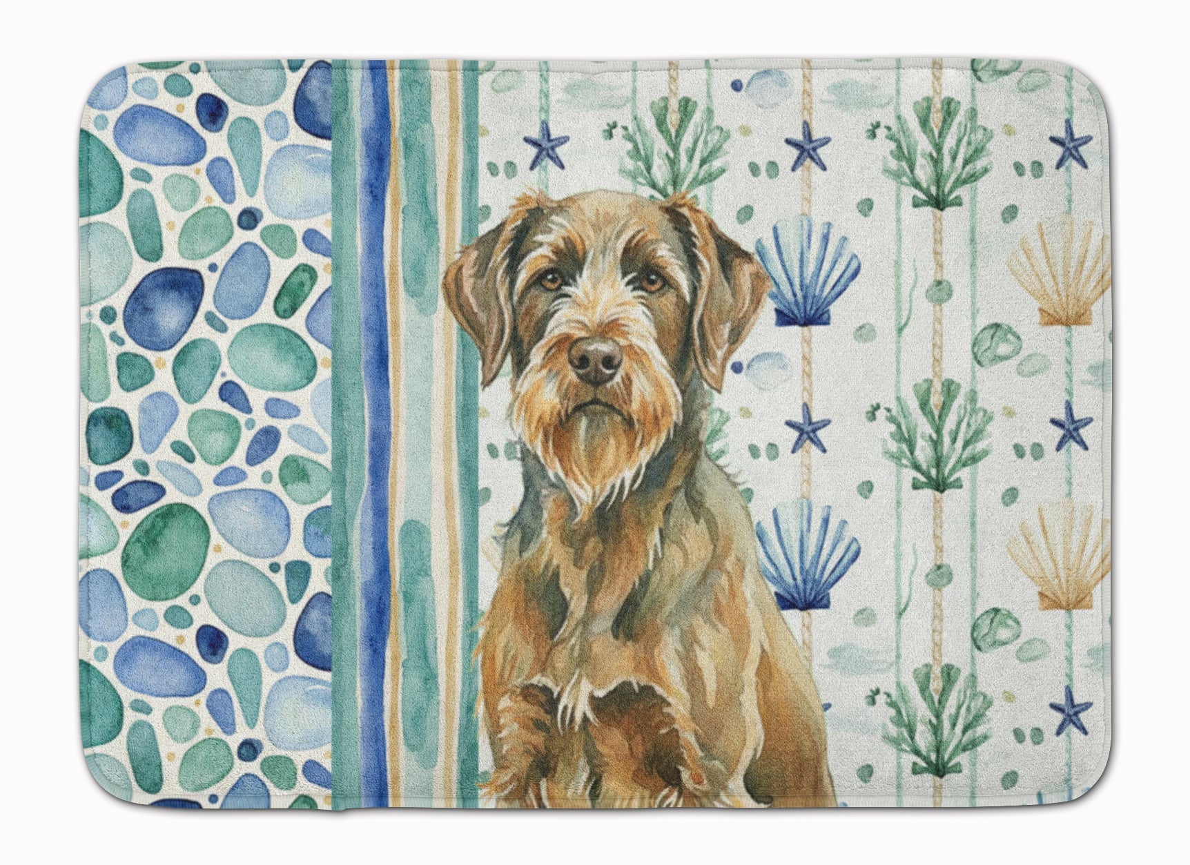 Chestnut Wirehaired Pointing Griffon Coastal Sea Glass Memory Foam Kitchen Mat Machine Washable Anti-Fatigue Cushion Comfort Bath or Kitchen Rug