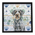 Steel Gray Wirehaired Pointing Griffon Coastal Sea Glass Framed Metal Print Bathroom, Kitchen, Office, Home Decor Wall Art Ready to Hang, Square, 8X8