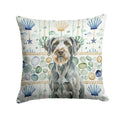 Steel Gray Wirehaired Pointing Griffon Coastal Sea Glass Decorative Throw Pillow 14x14 Indoor Outdoor Accent Cushion, Fabric Cover with Insert for Sofa, Bed, Porch & Living Room