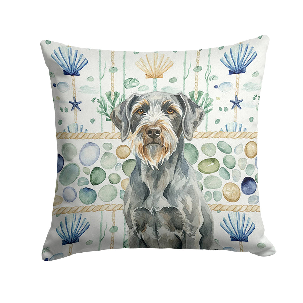 Steel Gray Wirehaired Pointing Griffon Coastal Sea Glass Decorative Throw Pillow 18x18 Indoor Outdoor Accent Cushion, Fabric Cover with Insert for Sofa, Bed, Porch & Living Room