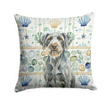 Steel Gray Wirehaired Pointing Griffon Coastal Sea Glass Decorative Throw Pillow 18x18 Indoor Outdoor Accent Cushion, Fabric Cover with Insert for Sofa, Bed, Porch & Living Room