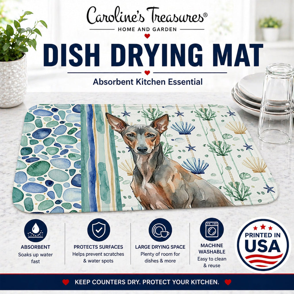 Xoloitzcuintli Coastal Sea Glass Dish Drying Mat Absorbent Dish Drying Mat Pad for Kitchen Counter Dish Drainer Mat for Countertop, 14 x 21", Multicolor