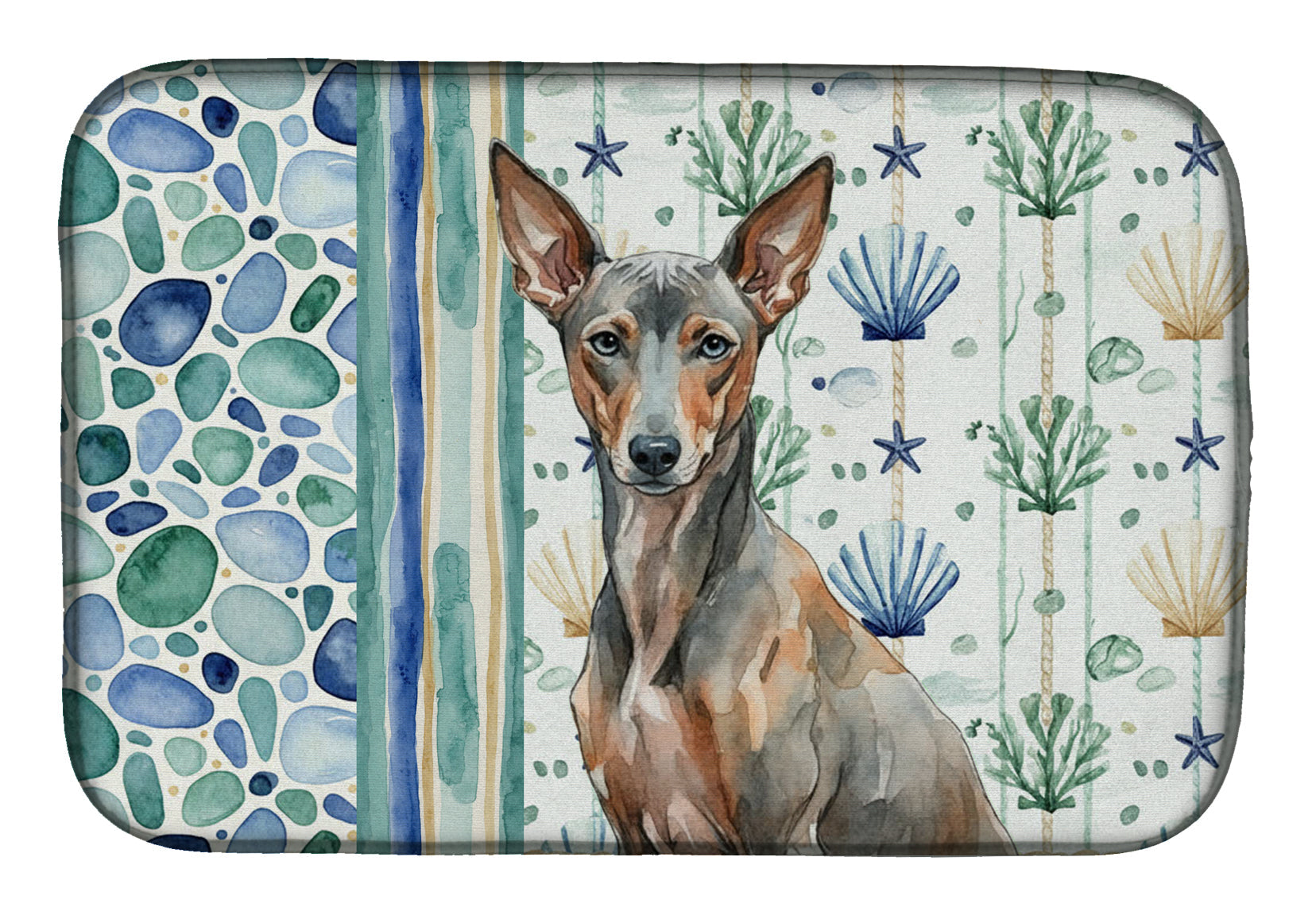 Xoloitzcuintli Coastal Sea Glass Dish Drying Mat Absorbent Dish Drying Mat Pad for Kitchen Counter Dish Drainer Mat for Countertop, 14 x 21", Multicolor