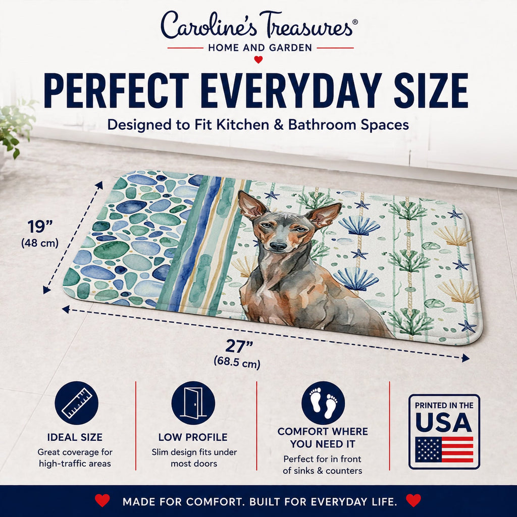 Xoloitzcuintli Coastal Sea Glass Memory Foam Kitchen Mat Machine Washable Anti-Fatigue Cushion Comfort Bath or Kitchen Rug