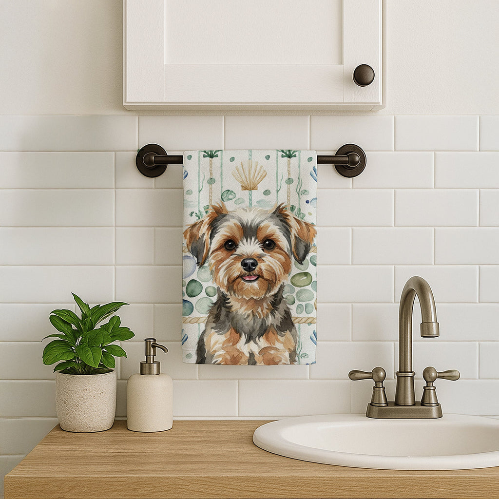 Yorkiepoo Coastal Sea Glass Kitchen Towel Velour Plush Front and Cotton Loop Back Machine Washable