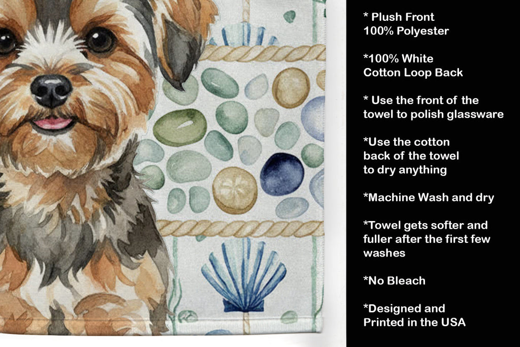 Yorkiepoo Coastal Sea Glass Kitchen Towel Velour Plush Front and Cotton Loop Back Machine Washable