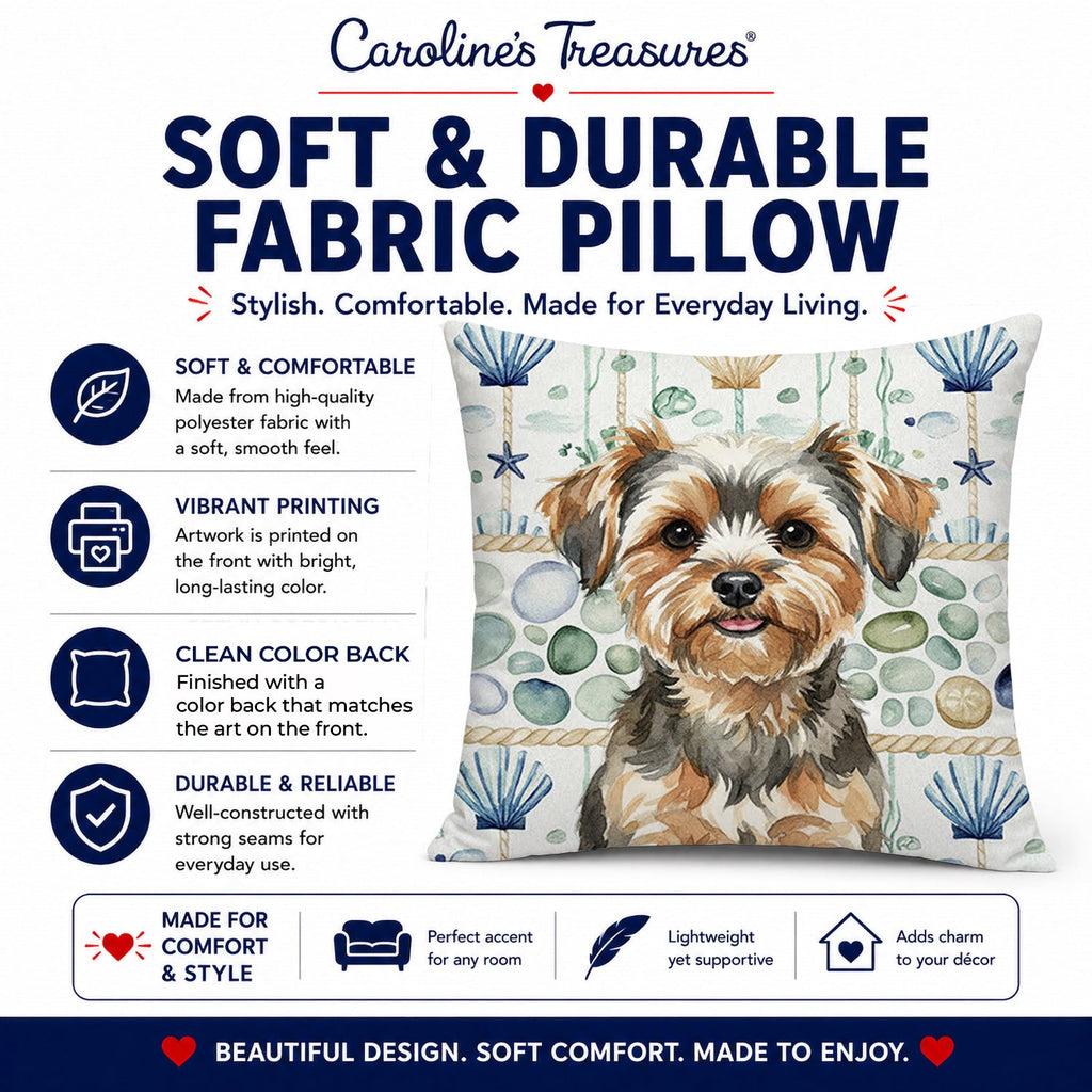 Yorkiepoo Coastal Sea Glass Decorative Throw Pillow 14x14 Indoor Outdoor Accent Cushion, Fabric Cover with Insert for Sofa, Bed, Porch & Living Room