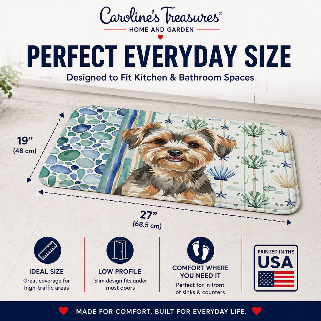 Yorkiepoo Coastal Sea Glass Memory Foam Kitchen Mat Machine Washable Anti-Fatigue Cushion Comfort Bath or Kitchen Rug