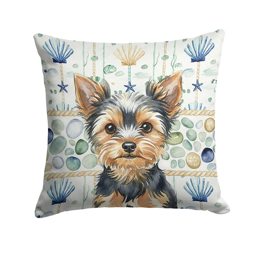 Black and Tan Yorkshire Terrier Coastal Sea Glass Decorative Throw Pillow 18x18 Indoor Outdoor Accent Cushion, Fabric Cover with Insert for Sofa, Bed, Porch & Living Room