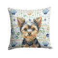 Black and Tan Yorkshire Terrier Coastal Sea Glass Decorative Throw Pillow 18x18 Indoor Outdoor Accent Cushion, Fabric Cover with Insert for Sofa, Bed, Porch & Living Room