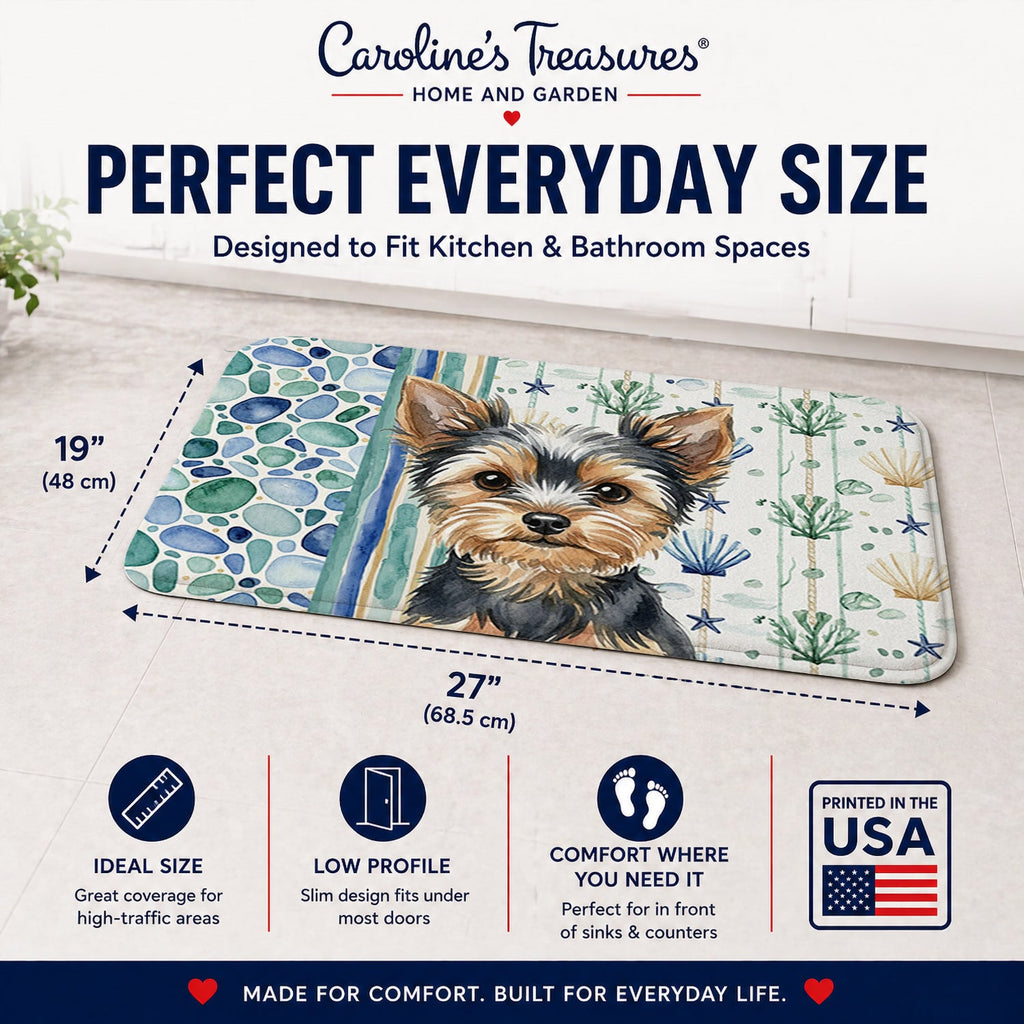 Black and Tan Yorkshire Terrier Coastal Sea Glass Memory Foam Kitchen Mat Machine Washable Anti-Fatigue Cushion Comfort Bath or Kitchen Rug