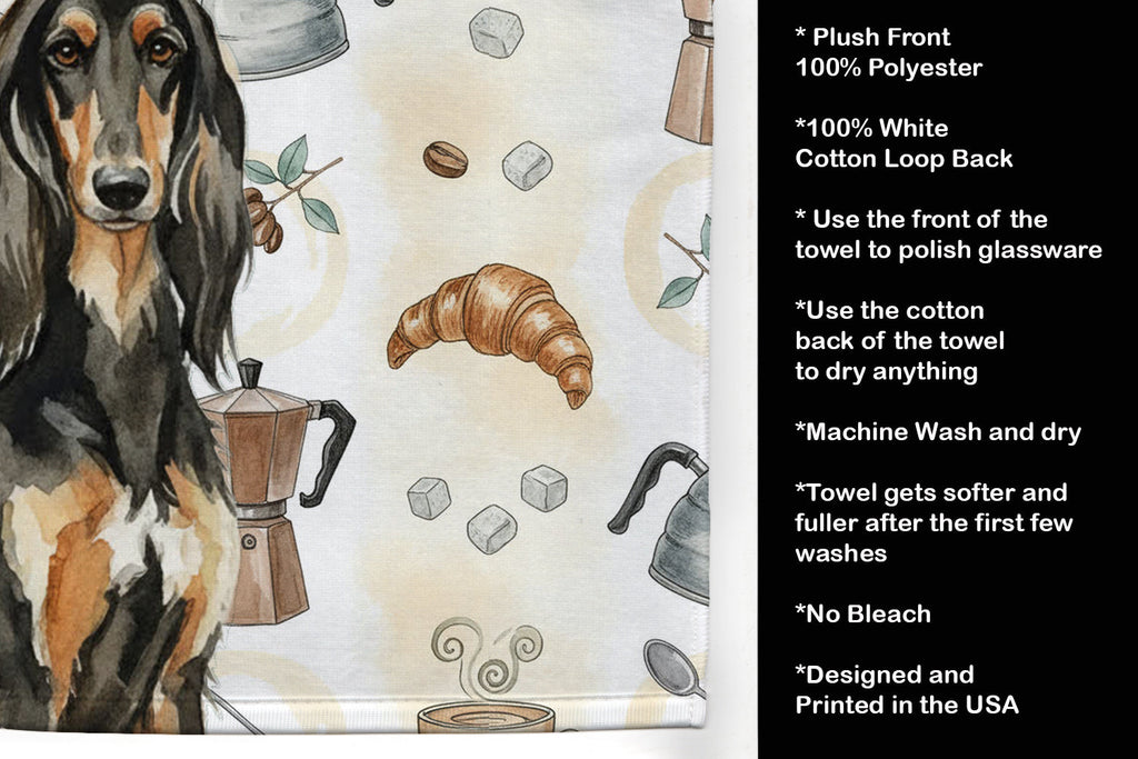 Black & Tan Afghan Hound Coffee Bar Kitchen Towel Velour Plush Front and Cotton Loop Back Machine Washable