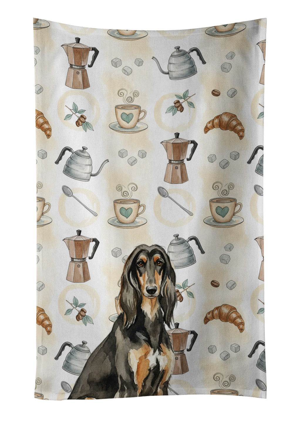 Black & Tan Afghan Hound Coffee Bar Kitchen Towel Velour Plush Front and Cotton Loop Back Machine Washable