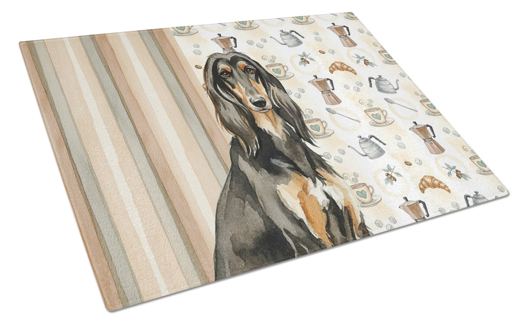 Black & Tan Afghan Hound Coffee Bar Cutting Board Tempered Glass Kitchen Cutting Surface, Heat Resistant Chopping, Non-Slip Feet, Food Prep & Serving