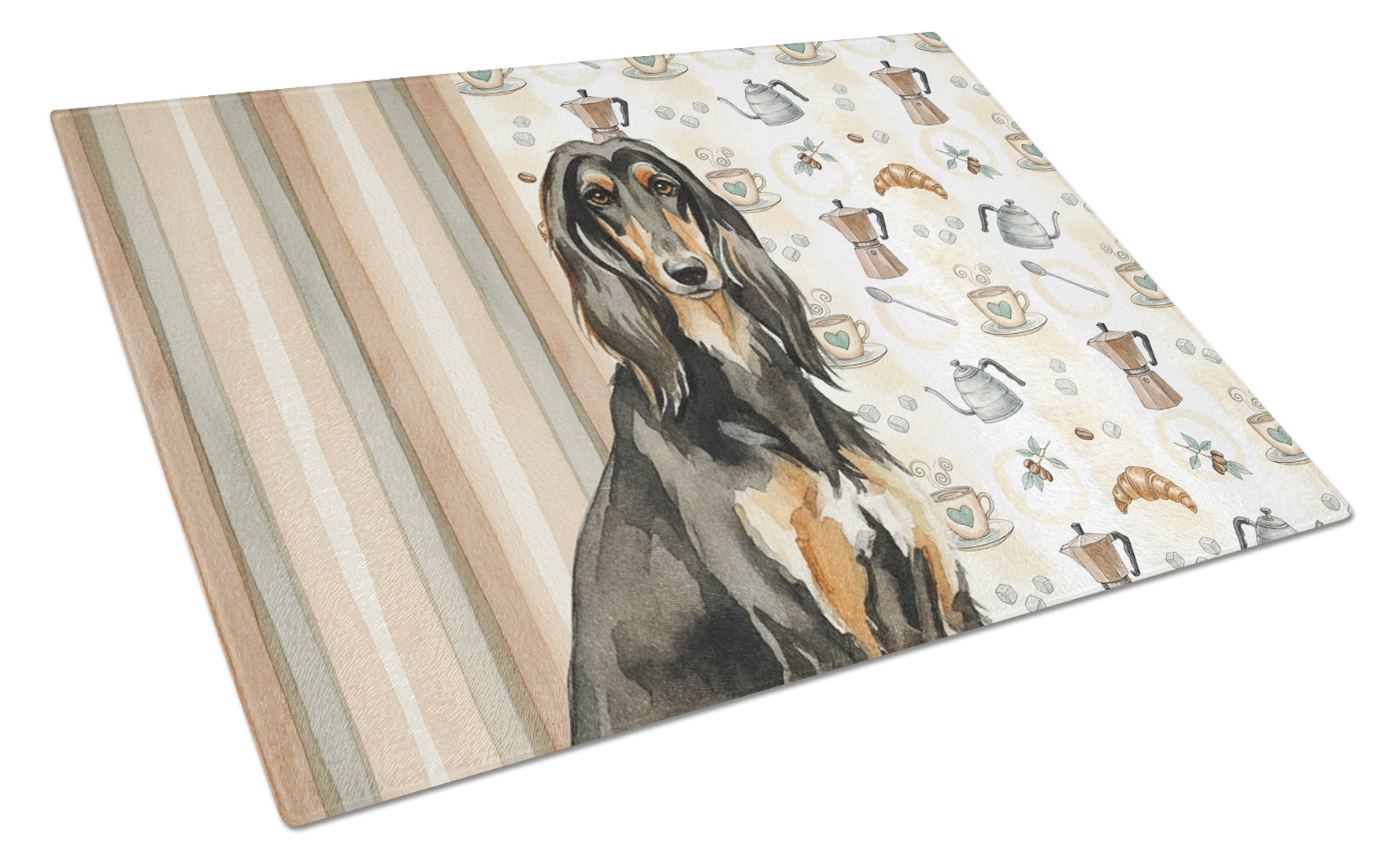 Black & Tan Afghan Hound Coffee Bar Cutting Board Tempered Glass Kitchen Cutting Surface, Heat Resistant Chopping, Non-Slip Feet, Food Prep & Serving