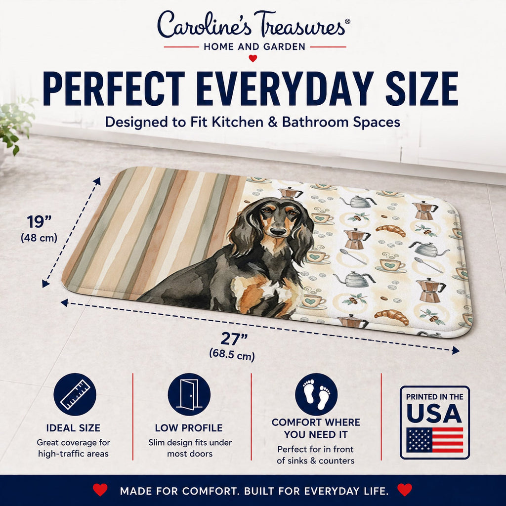 Black & Tan Afghan Hound Coffee Bar Memory Foam Kitchen Mat Machine Washable Anti-Fatigue Cushion Comfort Bath or Kitchen Rug
