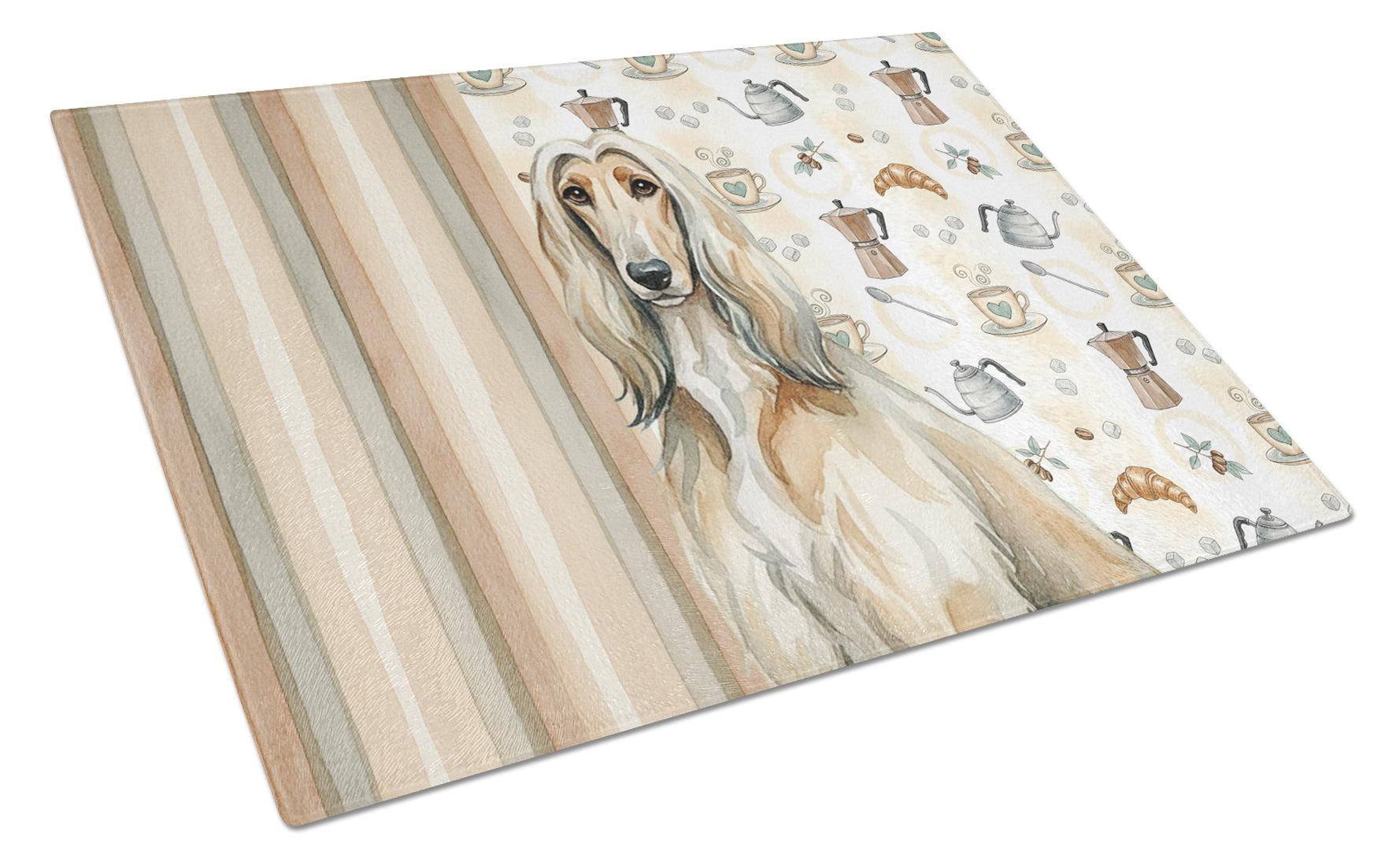 Afghan Hound Coffee Bar Cutting Board Tempered Glass Kitchen Cutting Surface, Heat Resistant Chopping, Non-Slip Feet, Food Prep & Serving