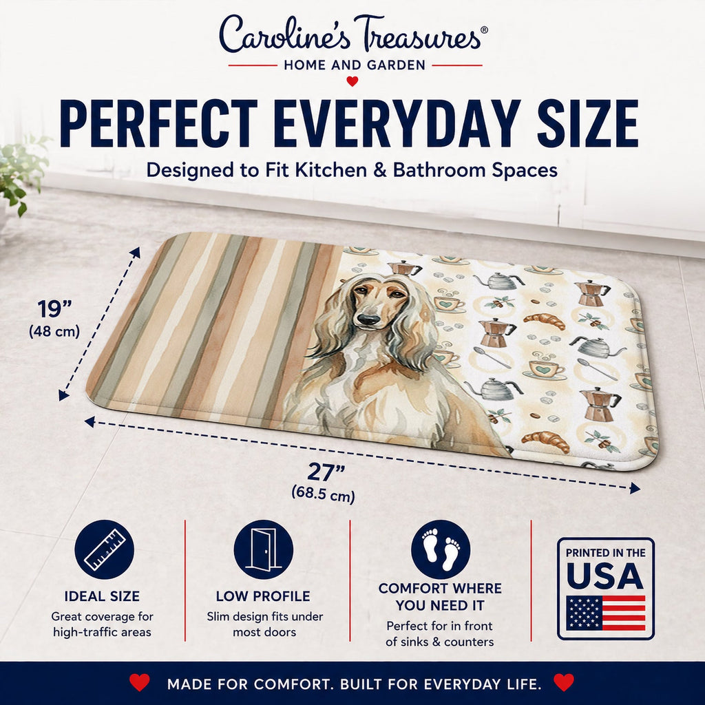 Afghan Hound Coffee Bar Memory Foam Kitchen Mat Machine Washable Anti-Fatigue Cushion Comfort Bath or Kitchen Rug