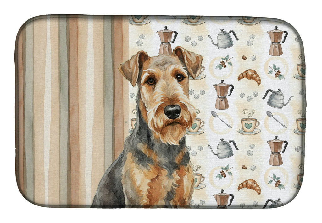 Grizzle Airedale Terrier Coffee Bar Dish Drying Mat Absorbent Dish Drying Mat Pad for Kitchen Counter Dish Drainer Mat for Countertop, 14 x 21", Multicolor