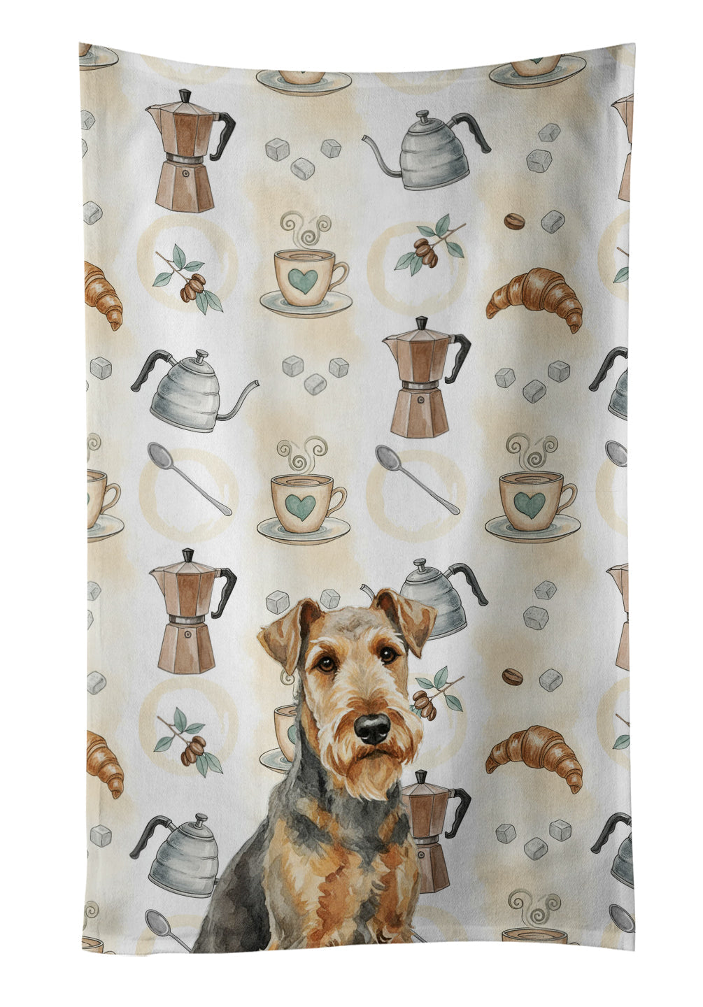 Grizzle Airedale Terrier Coffee Bar Kitchen Towel Velour Plush Front and Cotton Loop Back Machine Washable