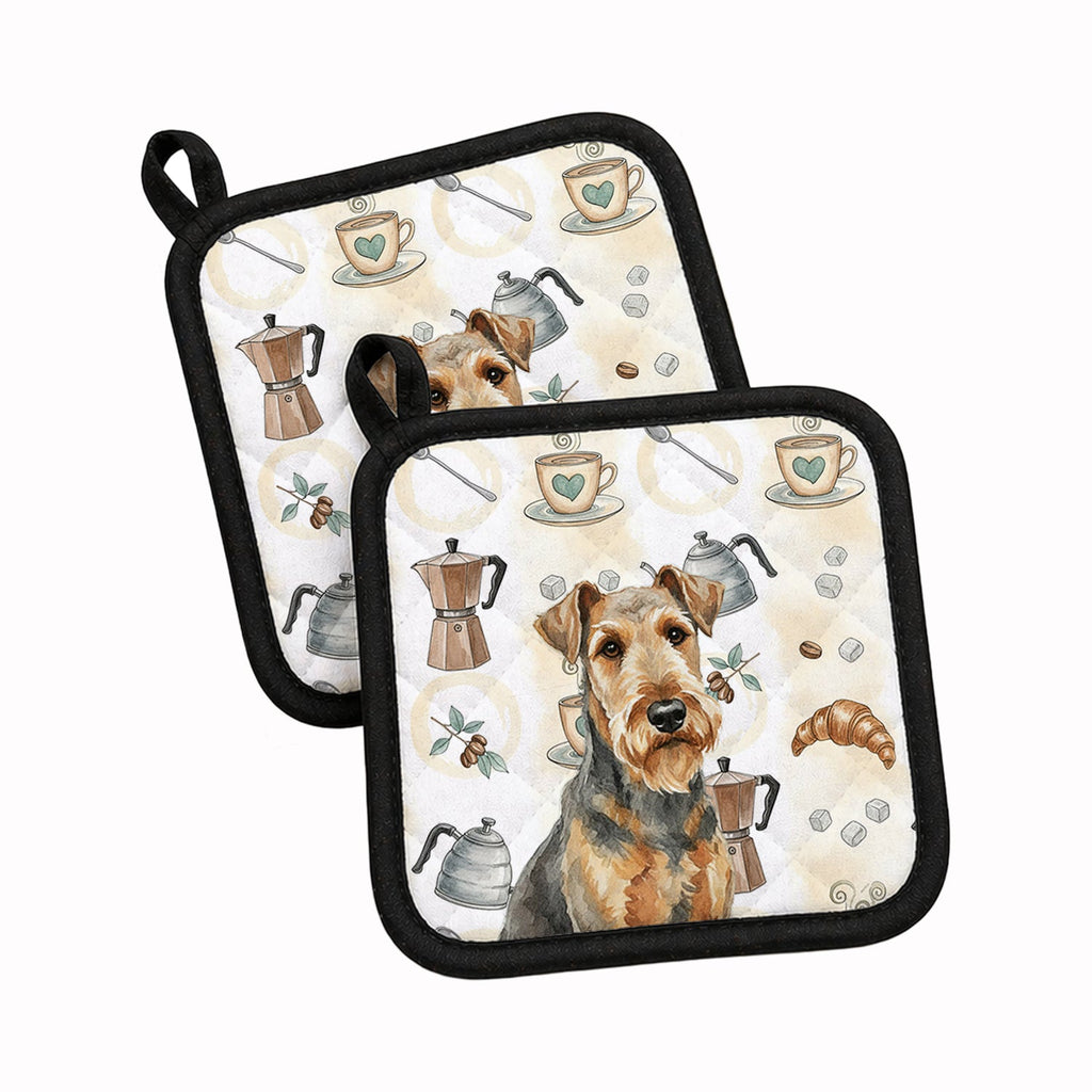 Grizzle Airedale Terrier Coffee Bar Pot Holder Set of 2 Heat Resistant Quilted Hot Pads 7.5 x 7.5 Inch, Insulated Kitchen Trivets for Cooking & Baking