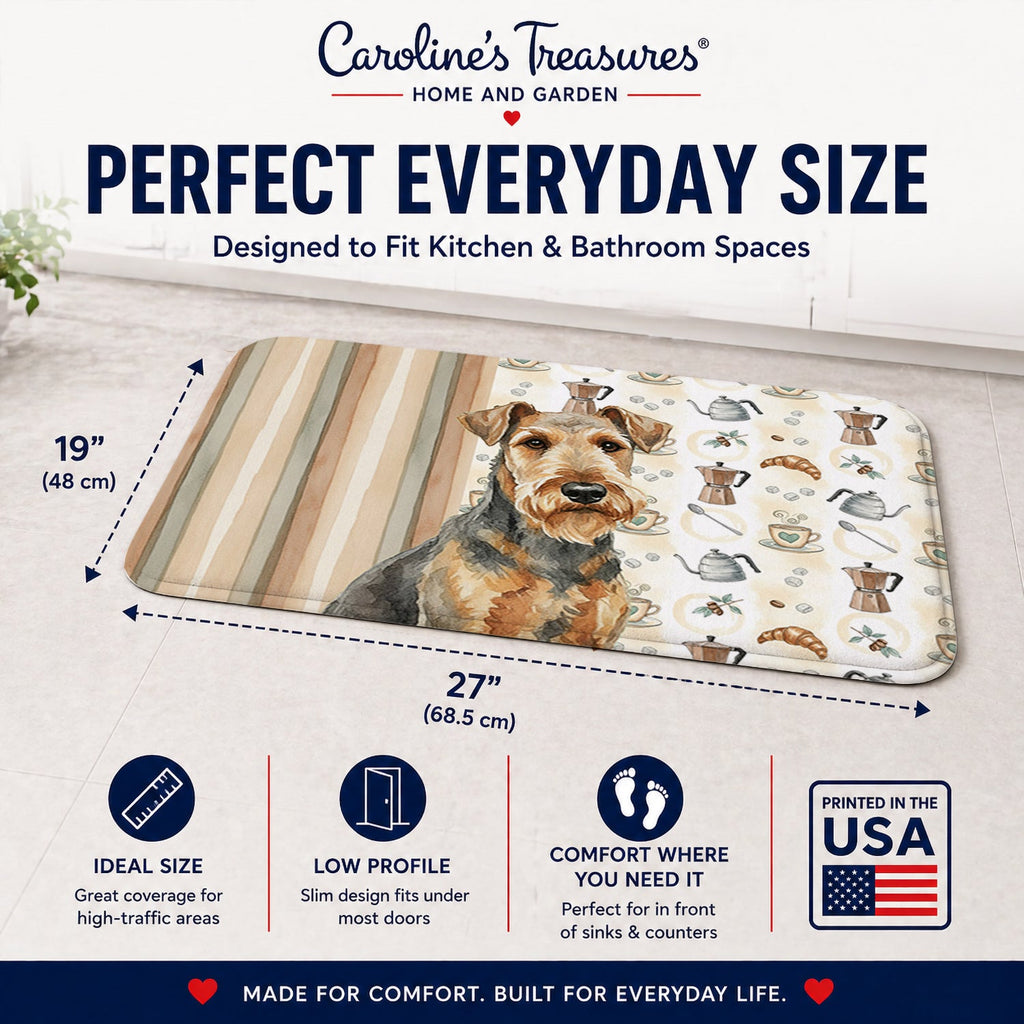 Grizzle Airedale Terrier Coffee Bar Memory Foam Kitchen Mat Machine Washable Anti-Fatigue Cushion Comfort Bath or Kitchen Rug