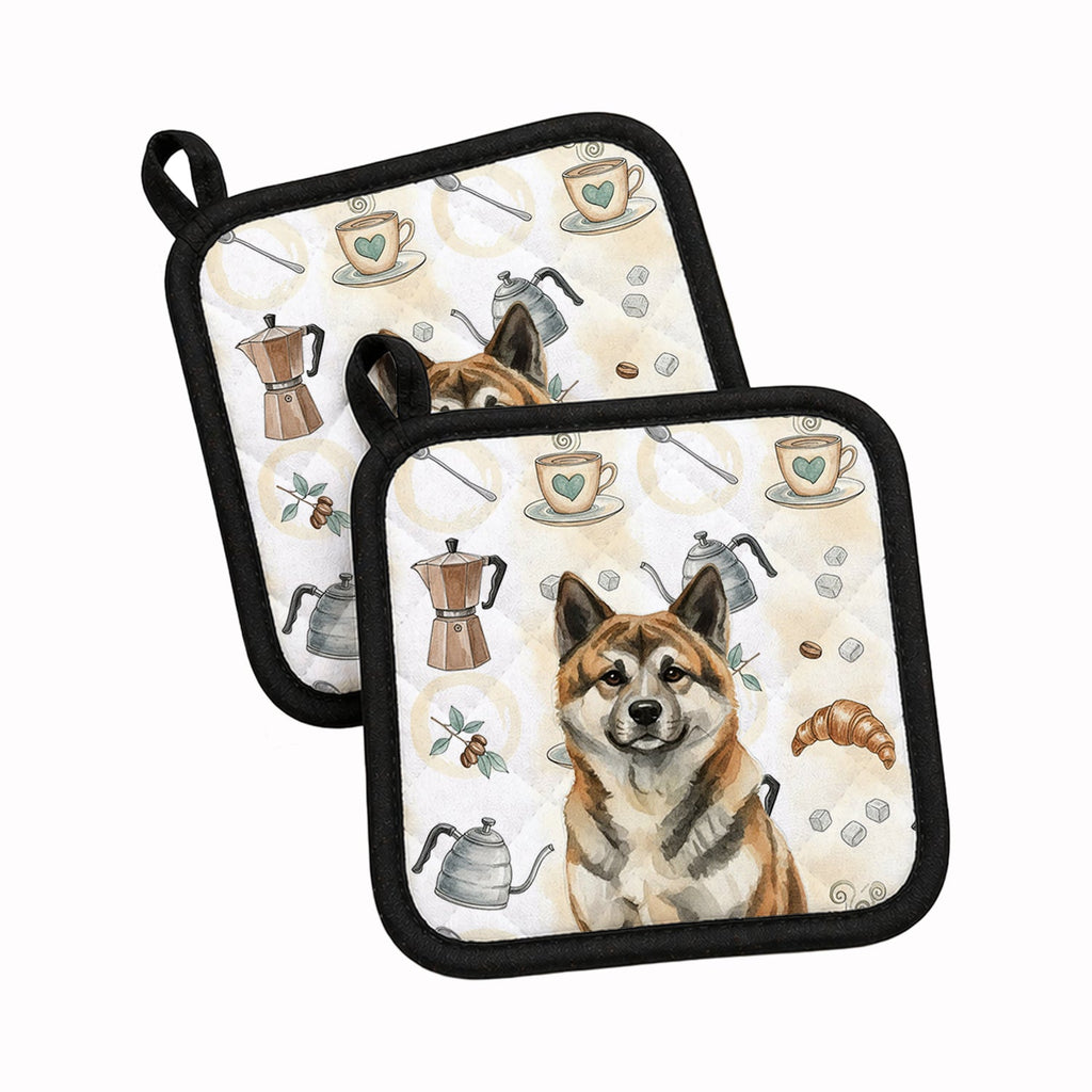 Brindle Akita Coffee Bar Pot Holder Set of 2 Heat Resistant Quilted Hot Pads 7.5 x 7.5 Inch, Insulated Kitchen Trivets for Cooking & Baking