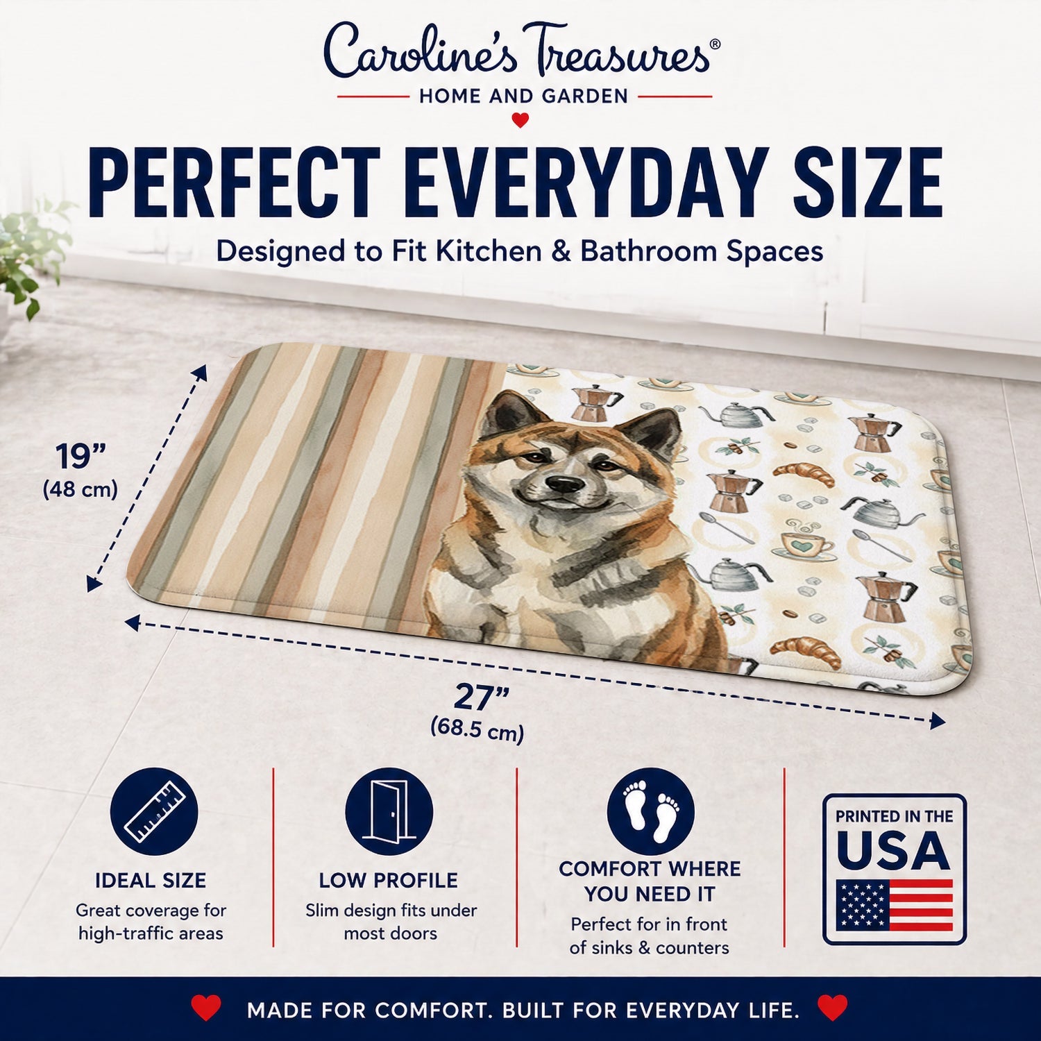 Brindle Akita Coffee Bar Memory Foam Kitchen Mat Machine Washable Anti-Fatigue Cushion Comfort Bath or Kitchen Rug