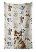Sesame Akita Coffee Bar Kitchen Towel Velour Plush Front and Cotton Loop Back Machine Washable