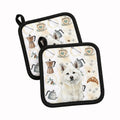 White Akita Coffee Bar Pot Holder Set of 2 Heat Resistant Quilted Hot Pads 7.5 x 7.5 Inch, Insulated Kitchen Trivets for Cooking & Baking