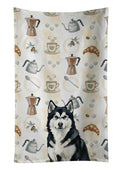 Black and White Alaskan Malamute Coffee Bar Kitchen Towel Velour Plush Front and Cotton Loop Back Machine Washable