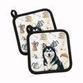Black and White Alaskan Malamute Coffee Bar Pot Holder Set of 2 Heat Resistant Quilted Hot Pads 7.5 x 7.5 Inch, Insulated Kitchen Trivets for Cooking & Baking