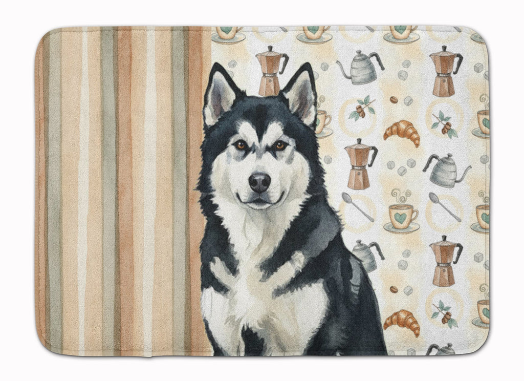 Black and White Alaskan Malamute Coffee Bar Memory Foam Kitchen Mat Machine Washable Anti-Fatigue Cushion Comfort Bath or Kitchen Rug