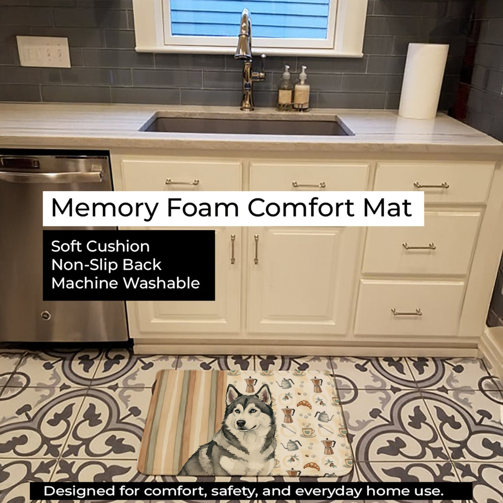 Gray and White Alaskan Malamute Coffee Bar Memory Foam Kitchen Mat Machine Washable Anti-Fatigue Cushion Comfort Bath or Kitchen Rug