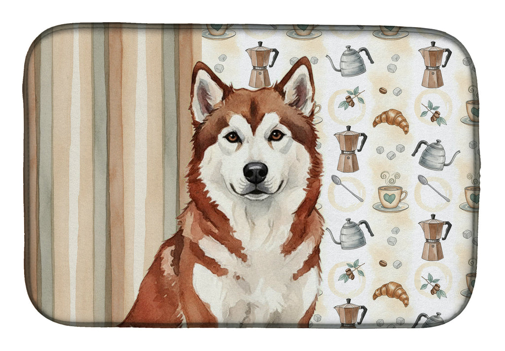 Red and White Alaskan Malamute Coffee Bar Dish Drying Mat Absorbent Dish Drying Mat Pad for Kitchen Counter Dish Drainer Mat for Countertop, 14 x 21", Multicolor