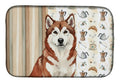 Red and White Alaskan Malamute Coffee Bar Dish Drying Mat Absorbent Dish Drying Mat Pad for Kitchen Counter Dish Drainer Mat for Countertop, 14 x 21", Multicolor