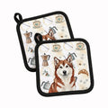 Red and White Alaskan Malamute Coffee Bar Pot Holder Set of 2 Heat Resistant Quilted Hot Pads 7.5 x 7.5 Inch, Insulated Kitchen Trivets for Cooking & Baking