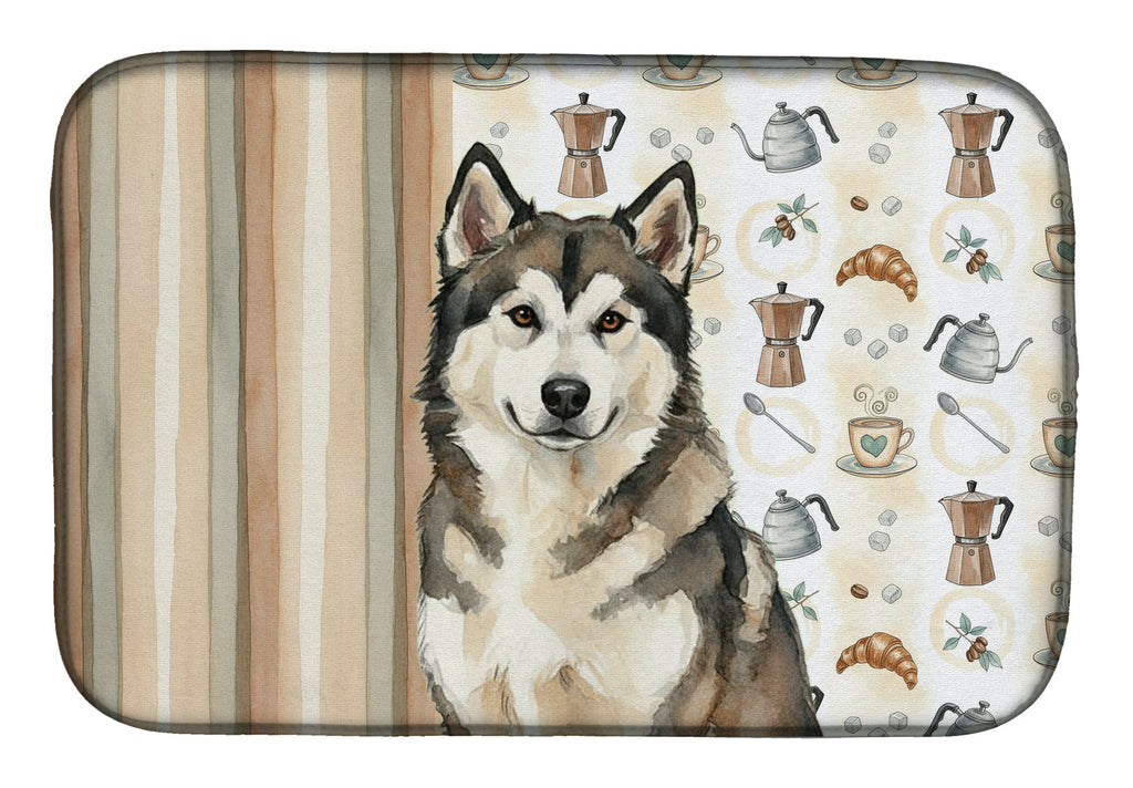 Sable and White Alaskan Malamute Coffee Bar Dish Drying Mat Absorbent Dish Drying Mat Pad for Kitchen Counter Dish Drainer Mat for Countertop, 14 x 21", Multicolor